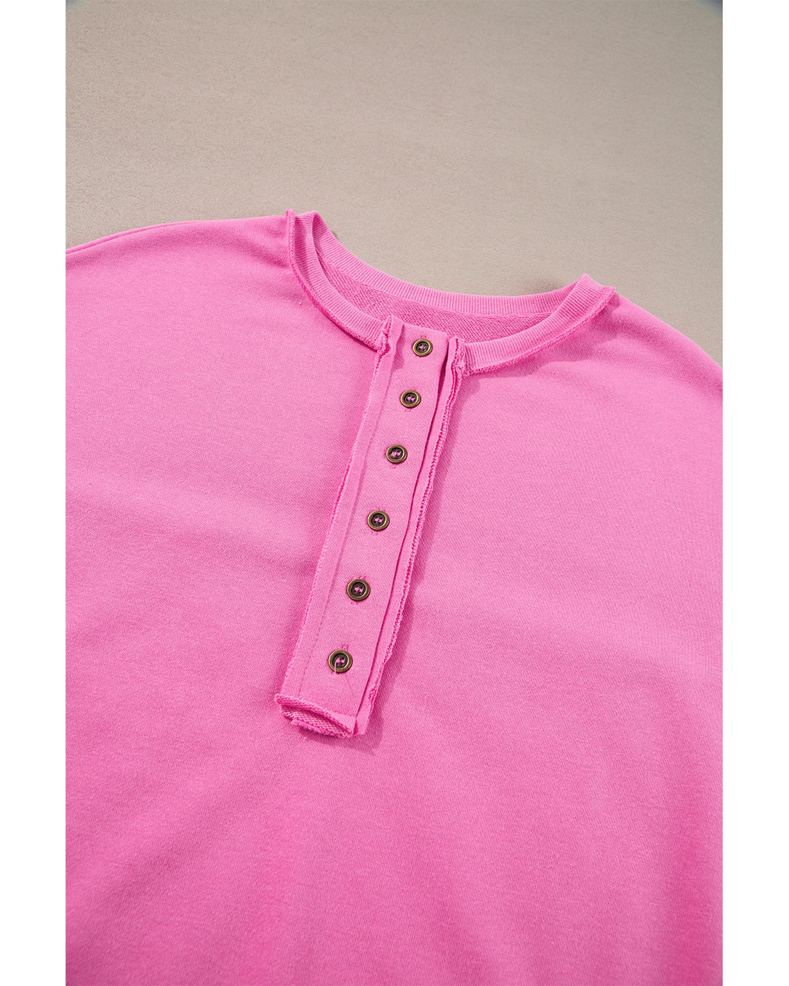 Bonbon Sequin Patchwork High Low Hem Henley Sweatshirt - Image 7