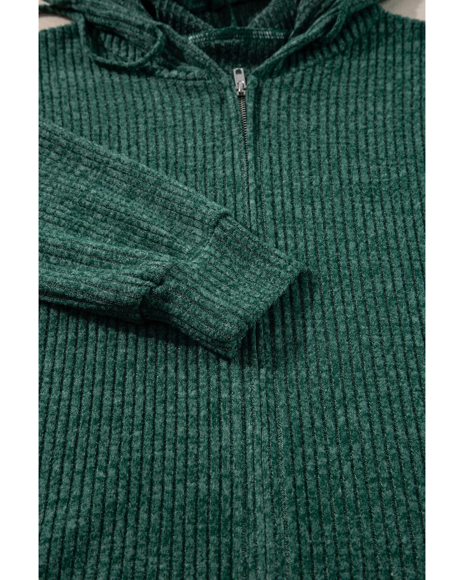 Evergreen Ribbed Zip Up Front Drawstring Hoodie - Image 8