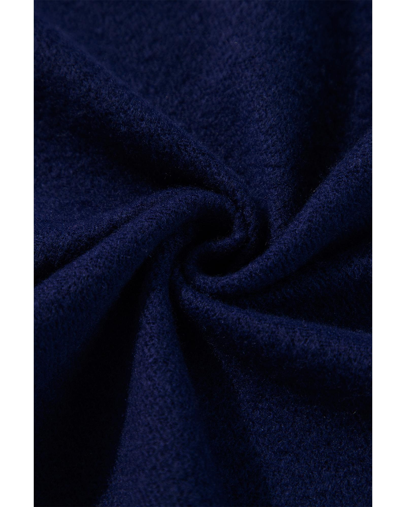 Navy Blue Solid Color Fleece Lined Zip up Hoodie