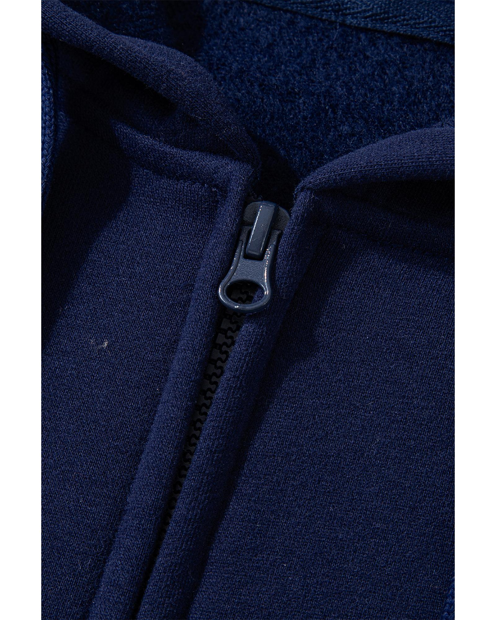 Navy Blue Solid Color Fleece Lined Zip up Hoodie - Image 2