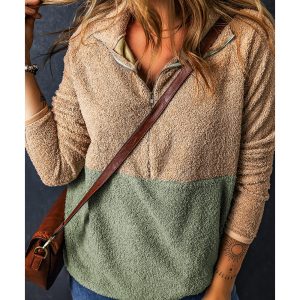 Smoke Gray Two Tones Color Block Half Zip Fleece Sweatshirt