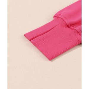 Rose Exposed Seam Drop Shoulder Slit High Low Hem Sweatshirt