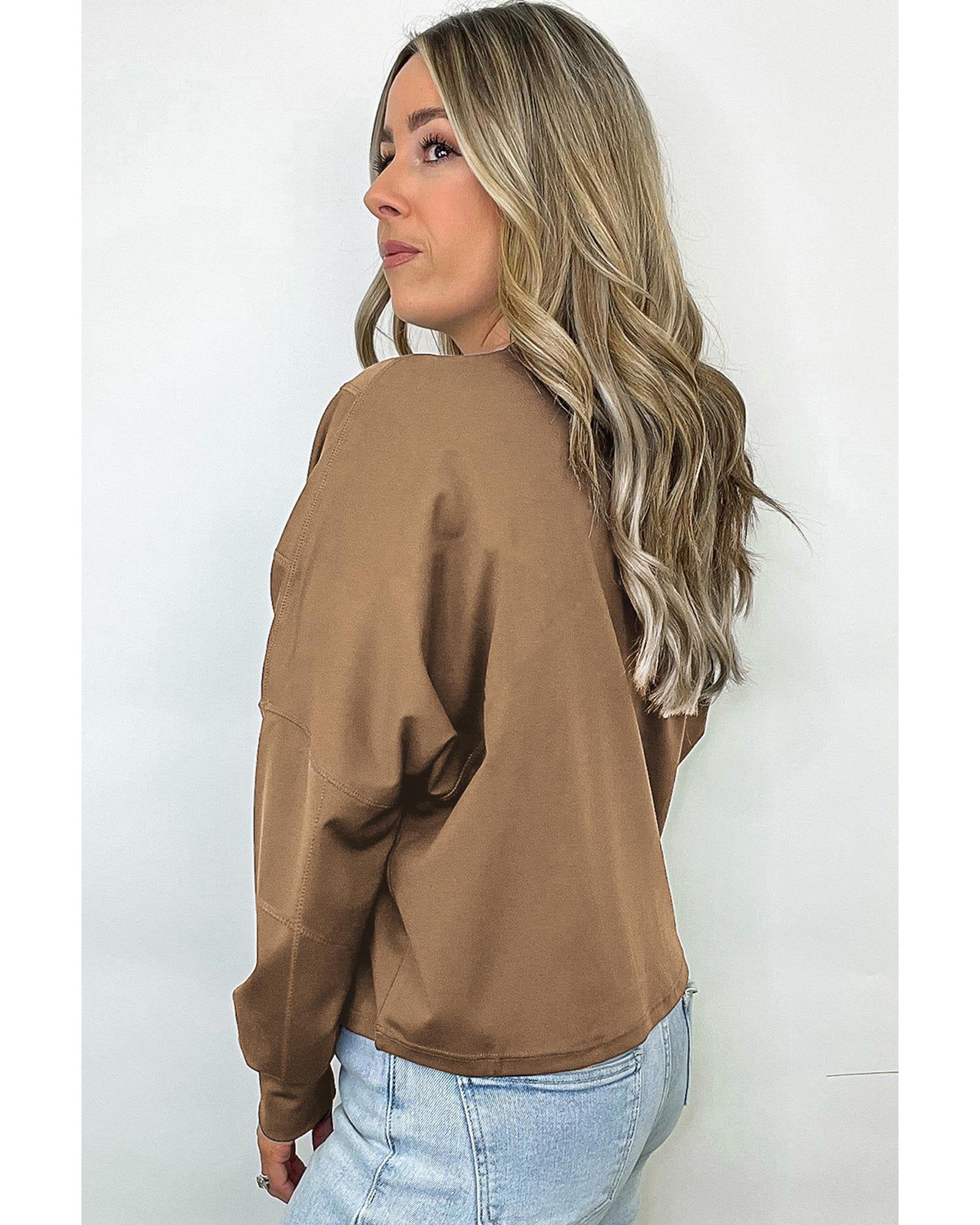 Coffee Solid Exposed Seam Pullover Sweatshirt - Image 2
