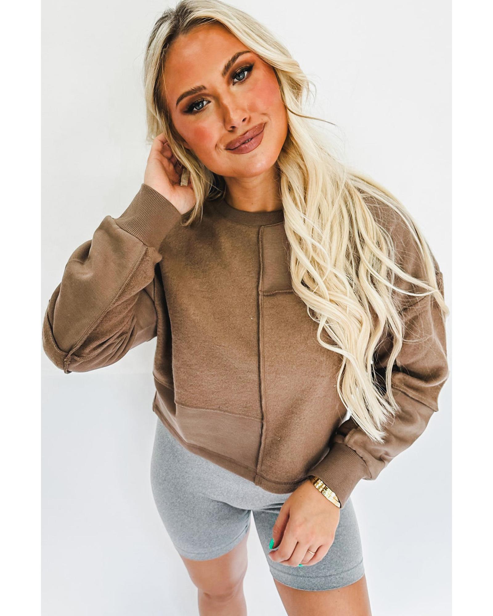 Coffee Solid Exposed Seam Pullover Sweatshirt - Image 5