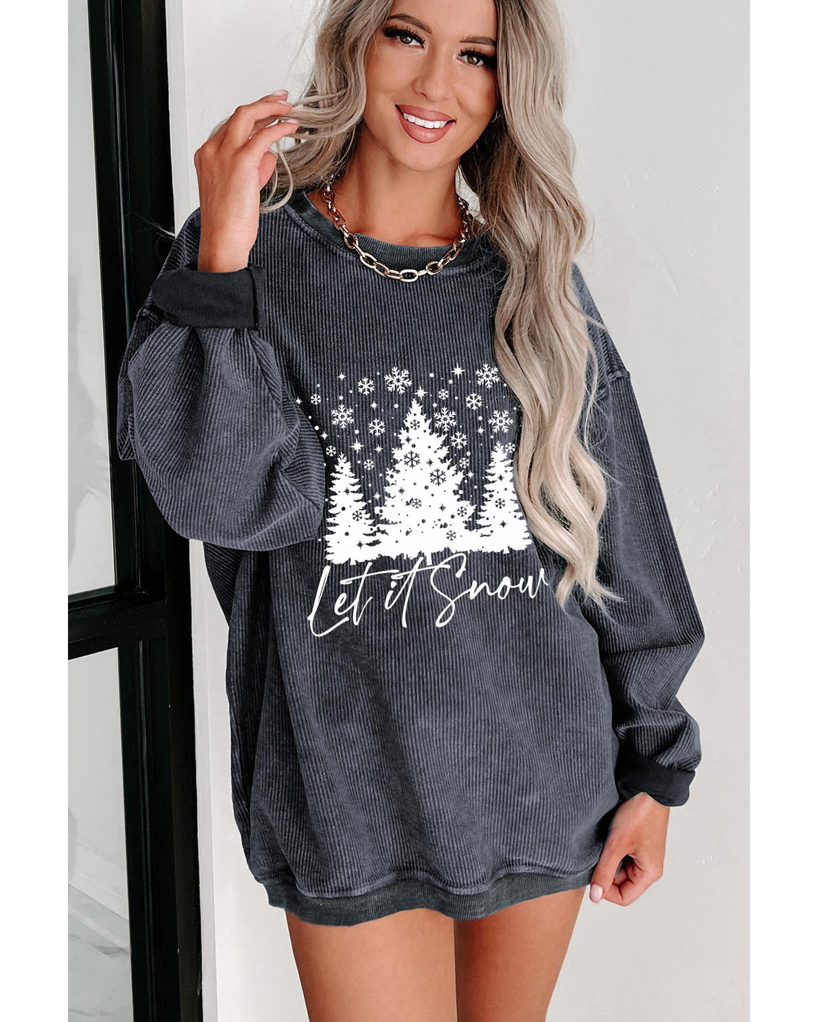 Gray Christmas Tree Flake Graphic Corded Sweatshirt - Image 2