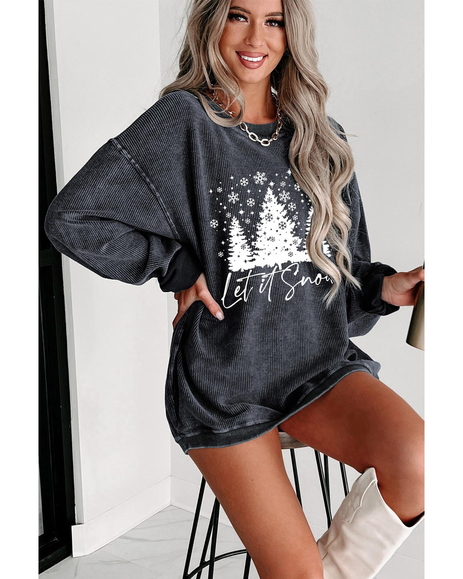 Gray Christmas Tree Flake Graphic Corded Sweatshirt - Image 3