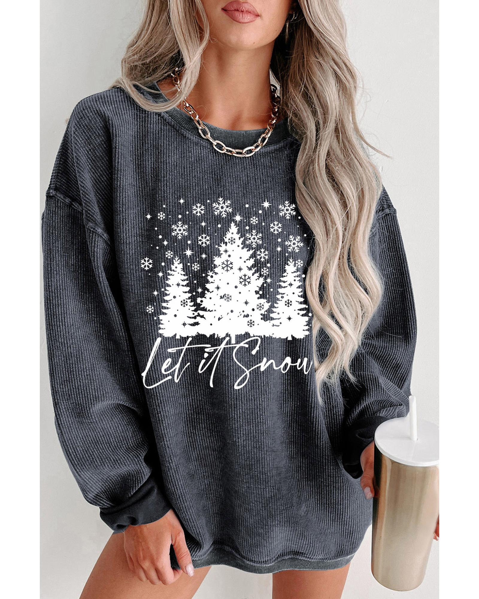 Gray Christmas Tree Flake Graphic Corded Sweatshirt - Image 4