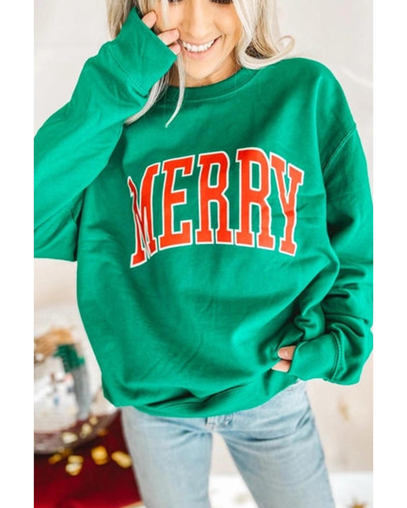 Bright Green MERRY Graphic Pullover Sweatshirt