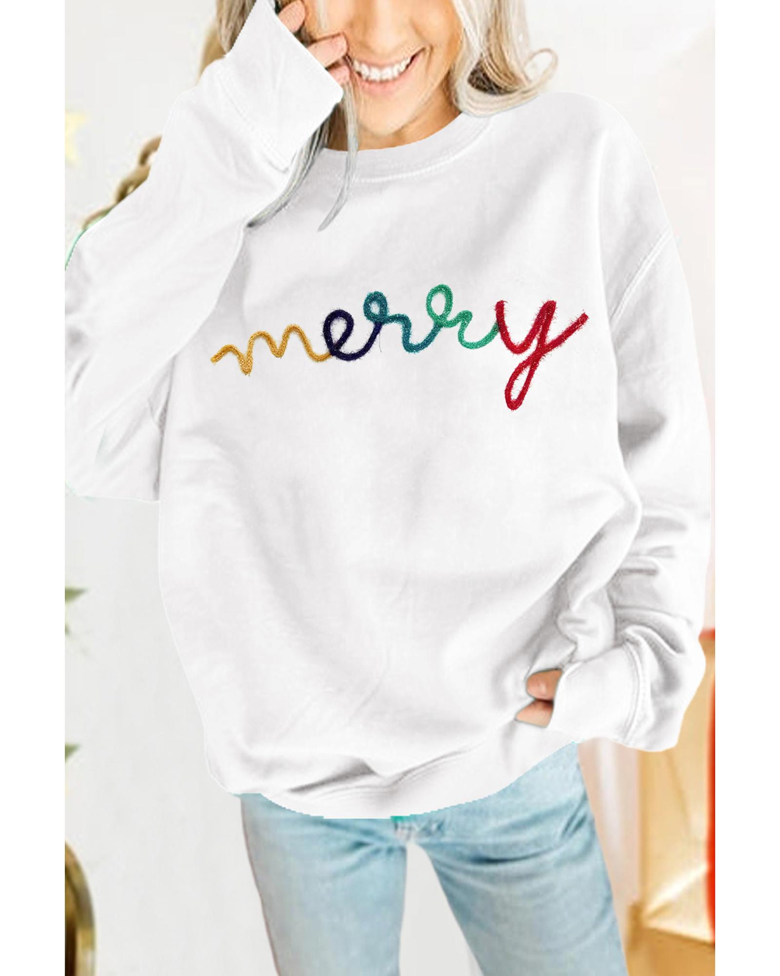 White MERRY Graphic Pullover Sweatshirt - Image 3