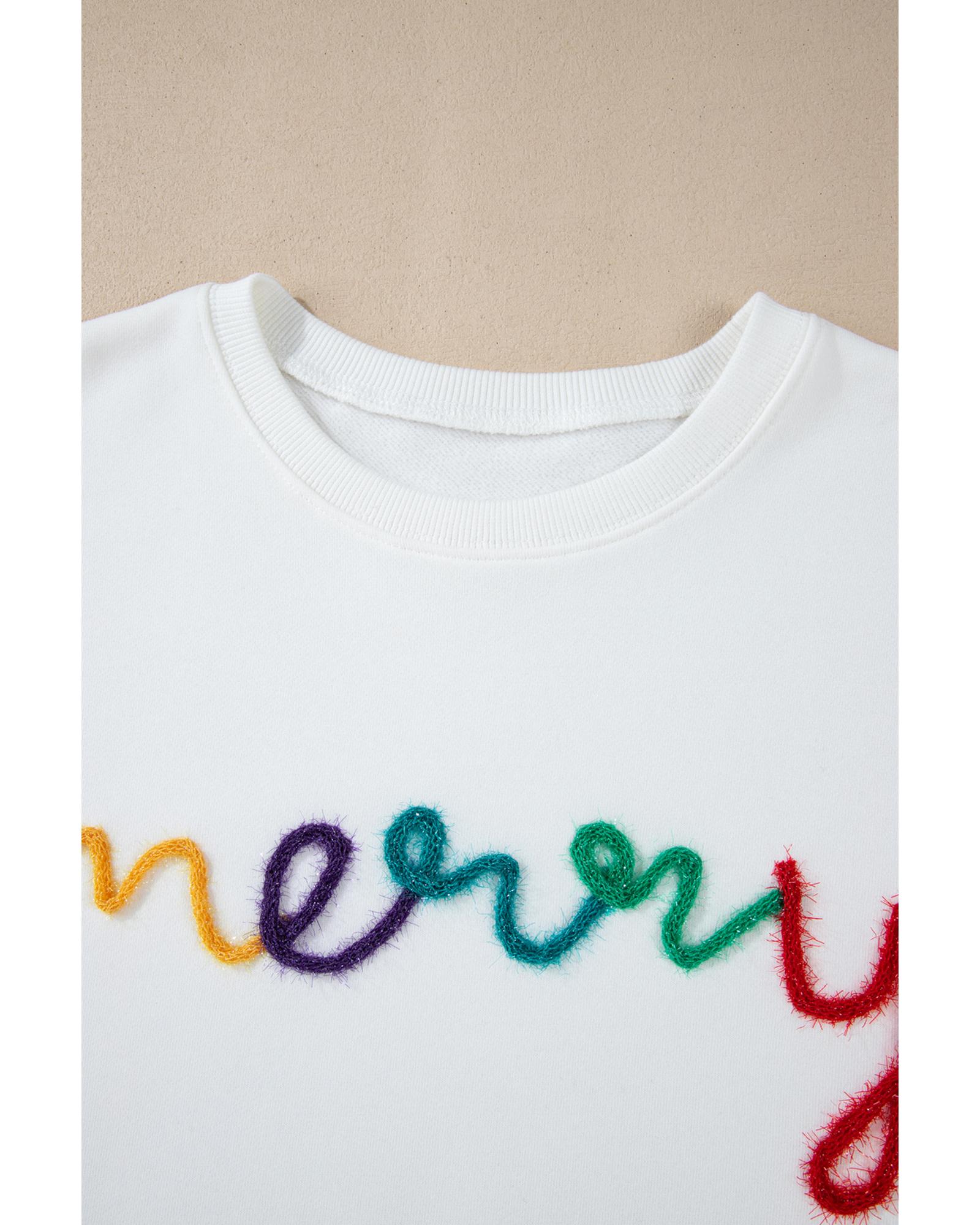 White MERRY Graphic Pullover Sweatshirt - Image 7