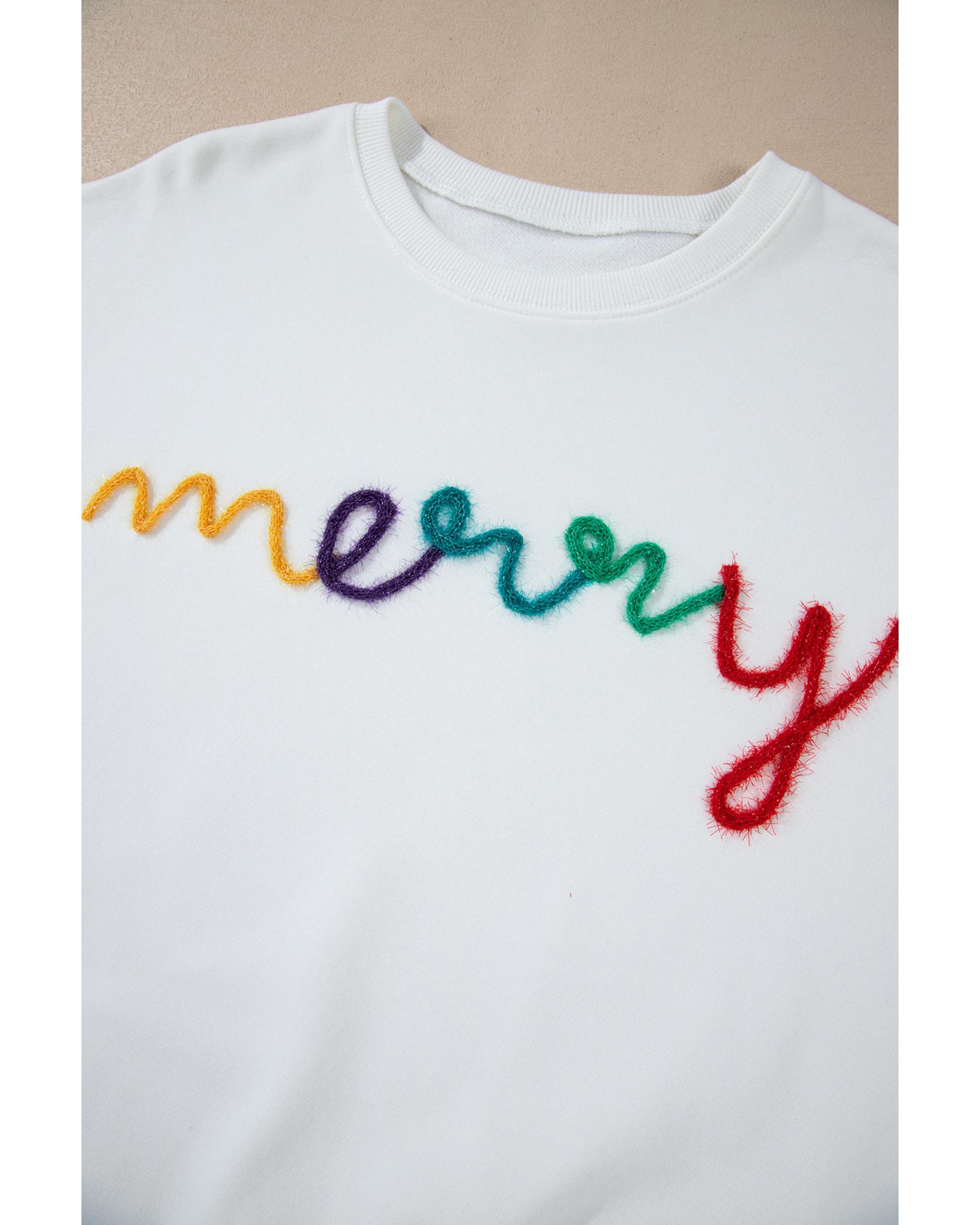 White MERRY Graphic Pullover Sweatshirt - Image 8