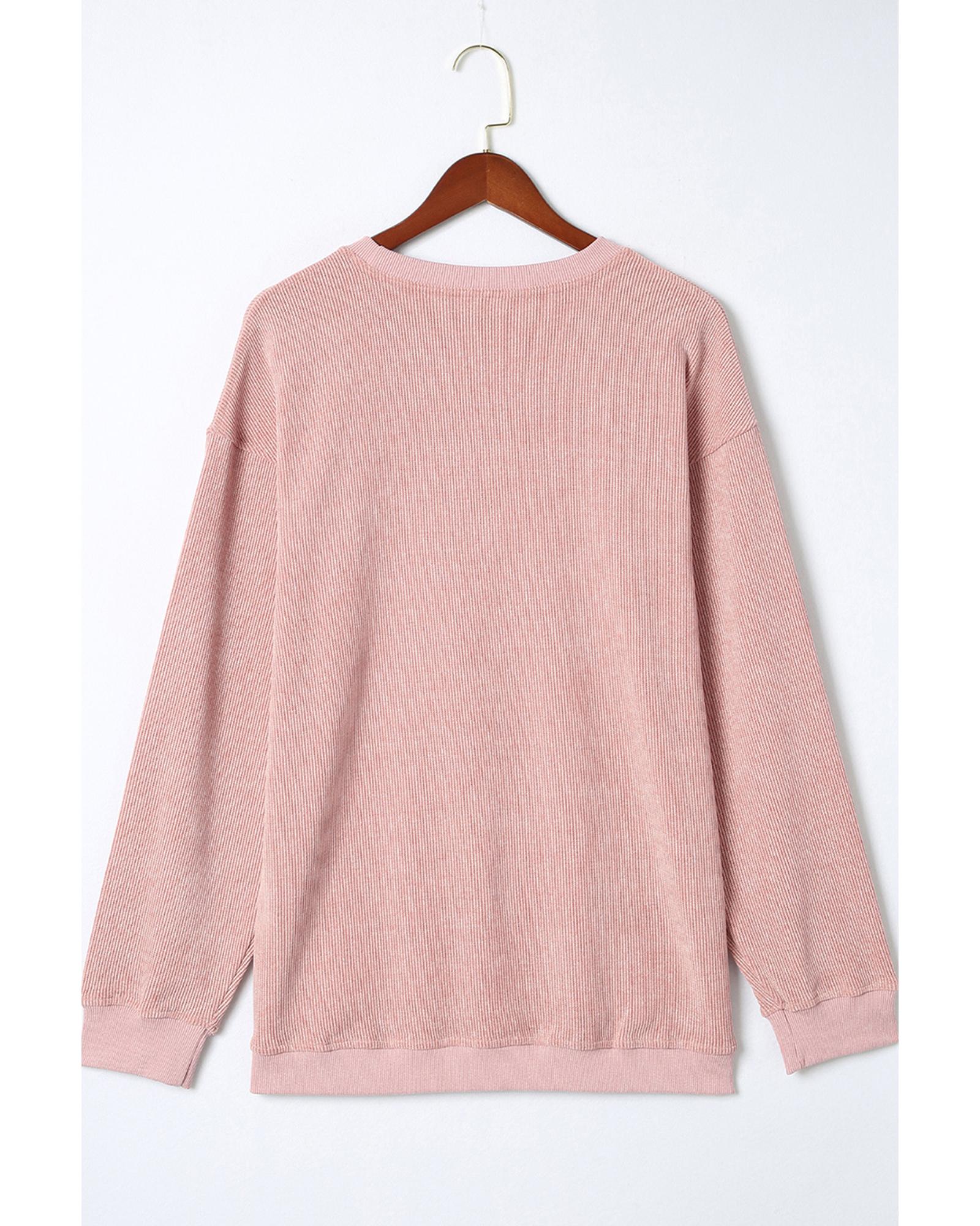 Pink MERRY Christmas Plaid Leopard Print Corded Sweatshirt - Image 2