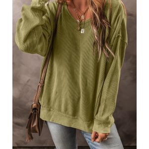Jungle Green Textured Seamed Drop Sleeve Sweatshirt