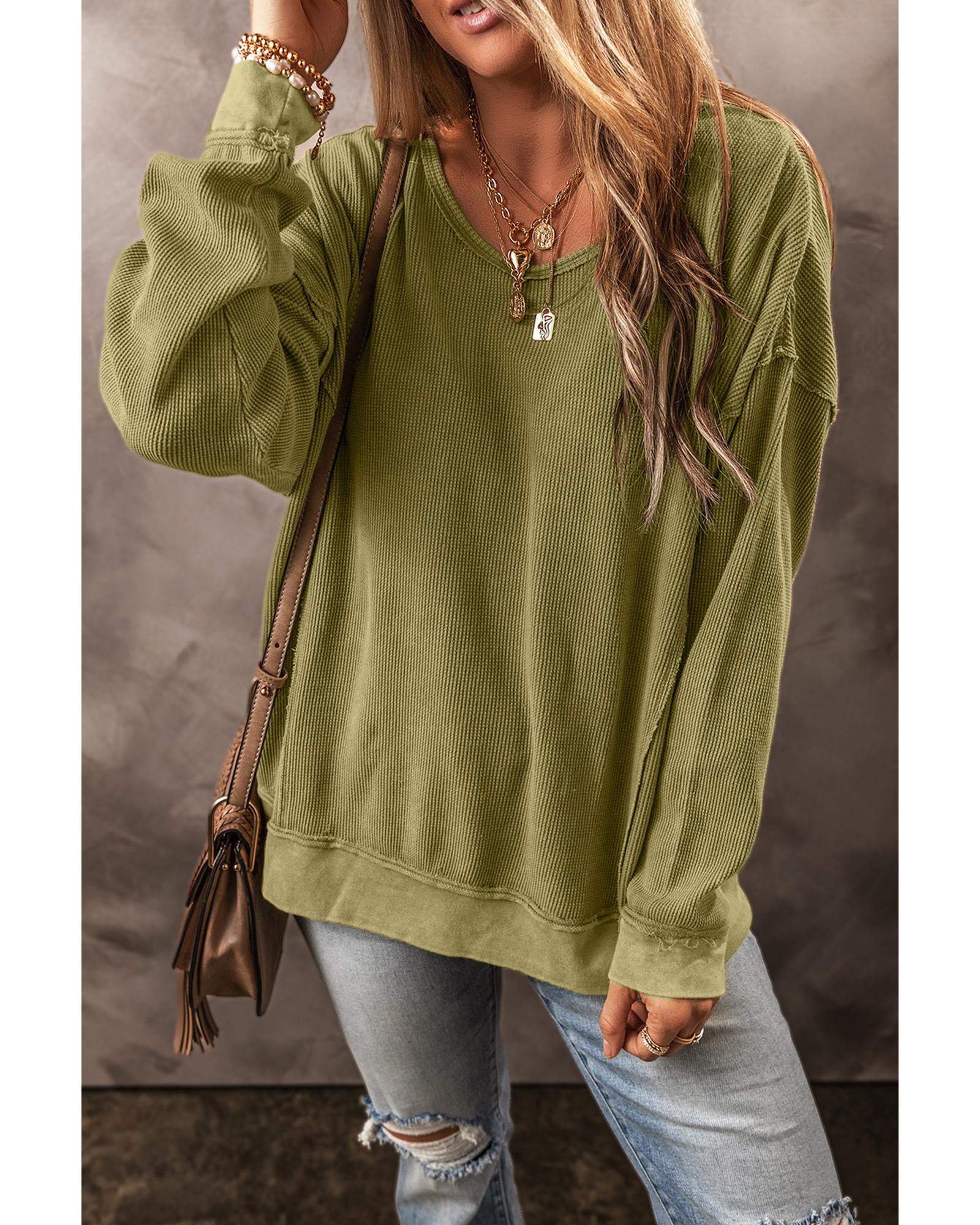 Jungle Green Textured Seamed Drop Sleeve Sweatshirt