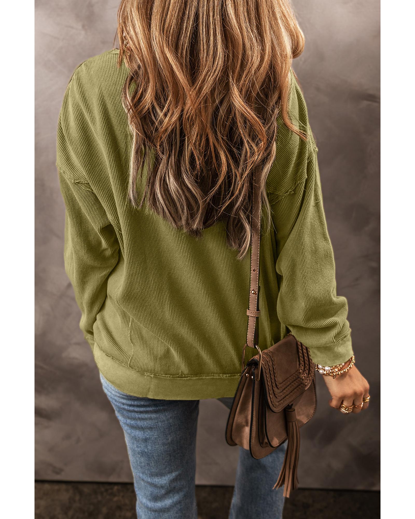 Jungle Green Textured Seamed Drop Sleeve Sweatshirt - Image 2