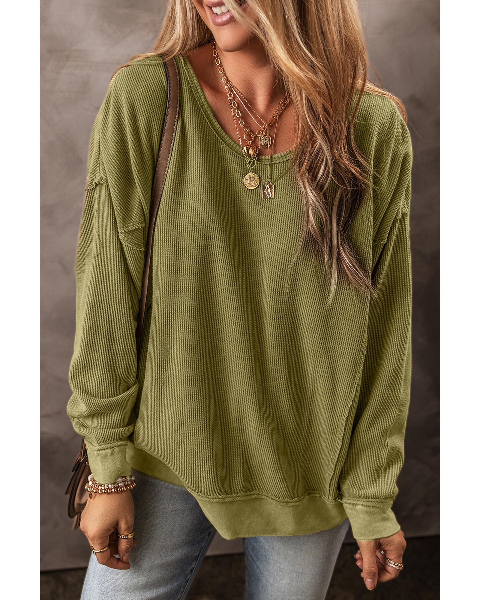 Jungle Green Textured Seamed Drop Sleeve Sweatshirt - Image 3