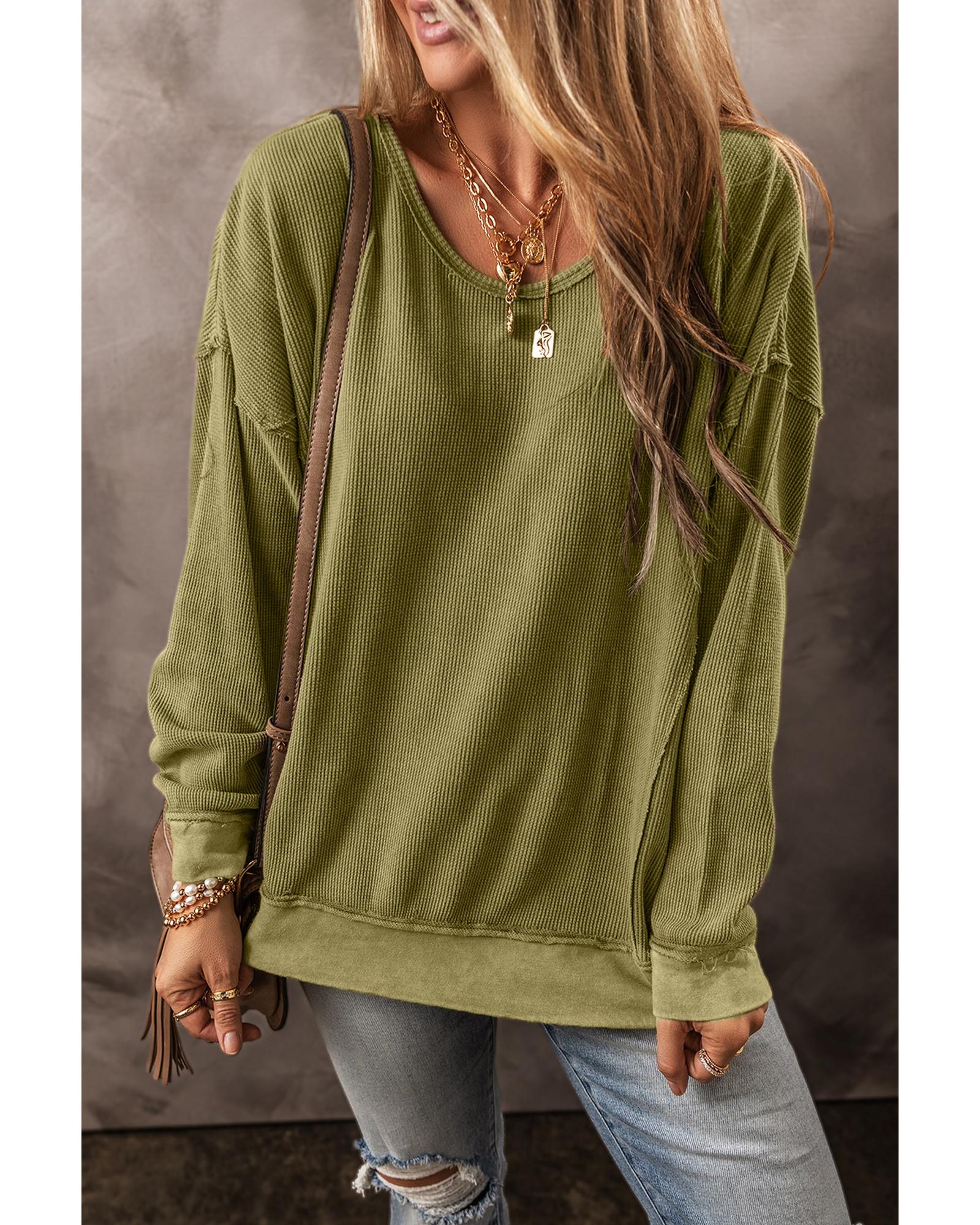 Jungle Green Textured Seamed Drop Sleeve Sweatshirt - Image 4
