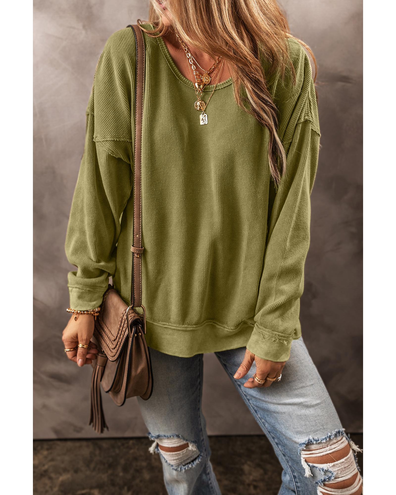 Jungle Green Textured Seamed Drop Sleeve Sweatshirt - Image 5