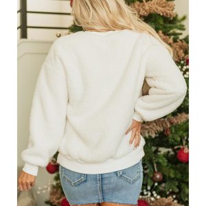 White Christmas MERRY & Bright Chenille Graphic Sherpa Sweatshirt
