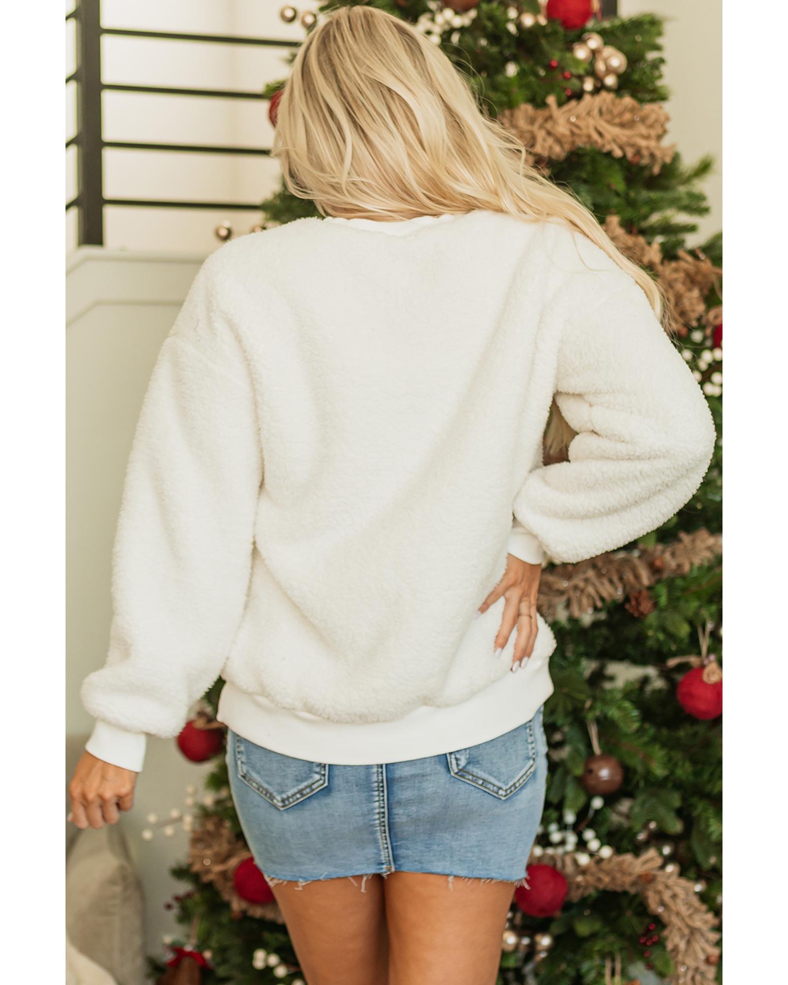 White Christmas MERRY & Bright Chenille Graphic Sherpa Sweatshirt