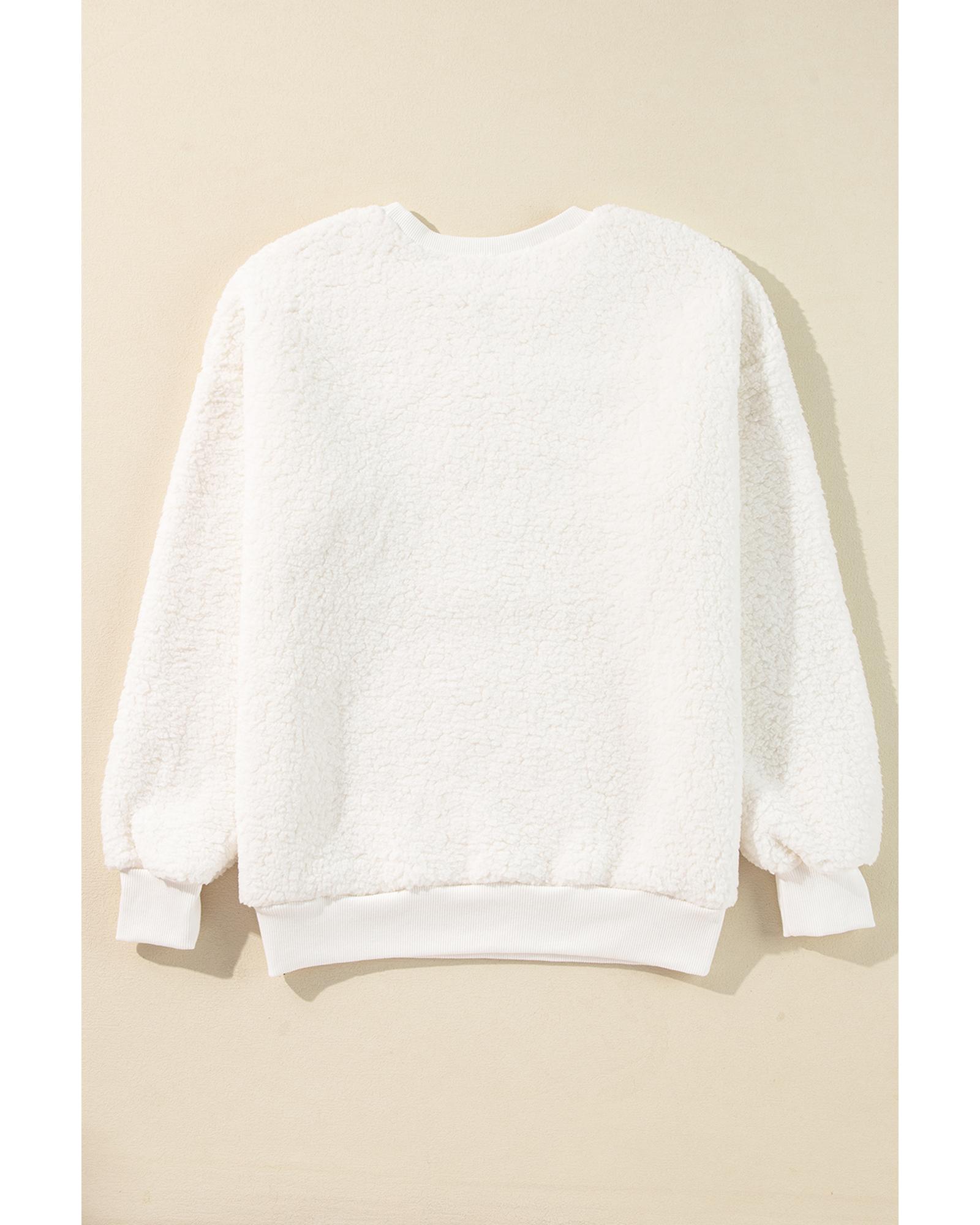 White Christmas MERRY & Bright Chenille Graphic Sherpa Sweatshirt - Image 3