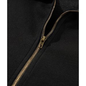 Black Fleece Lined Half Zipper Kangaroo Pockets Loose Hoodie