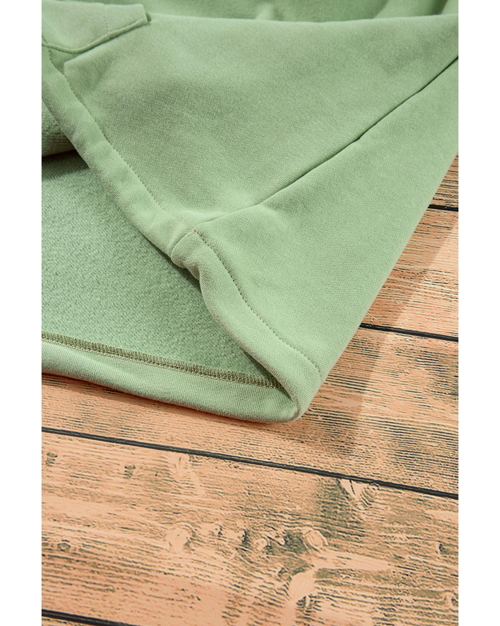 Smoke Green Fleece Lined Half Zipper Kangaroo Pockets Loose Hoodie - Image 6