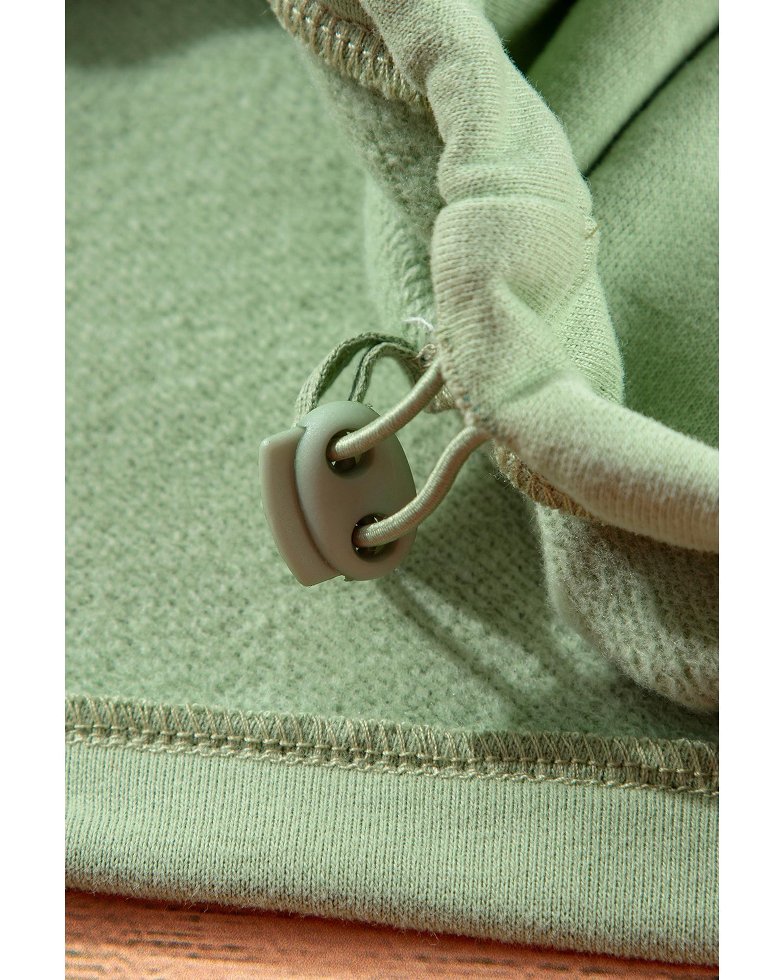 Smoke Green Fleece Lined Half Zipper Kangaroo Pockets Loose Hoodie - Image 7