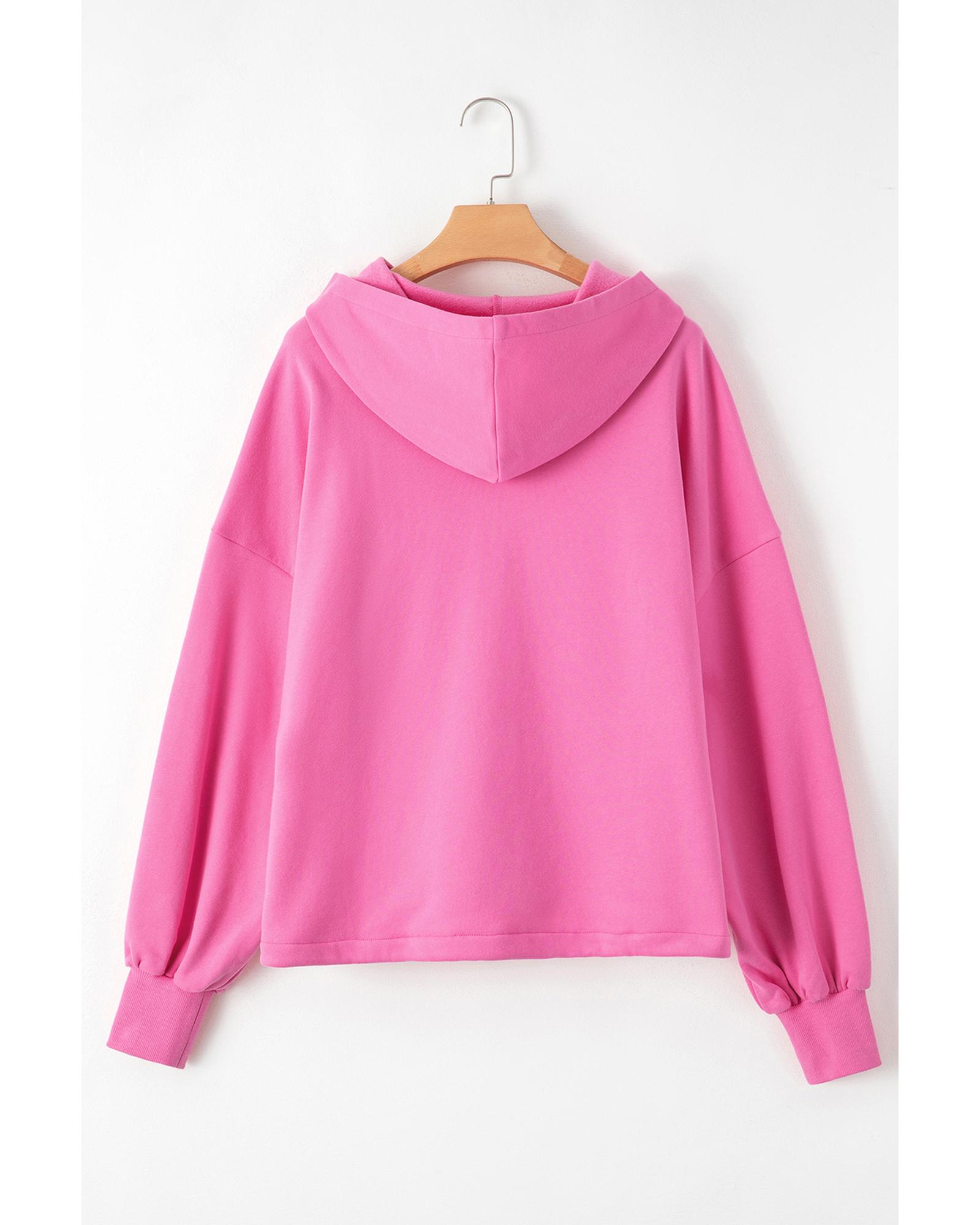 Bonbon Fleece Lined Half Zipper Kangaroo Pockets Loose Hoodie - Image 8