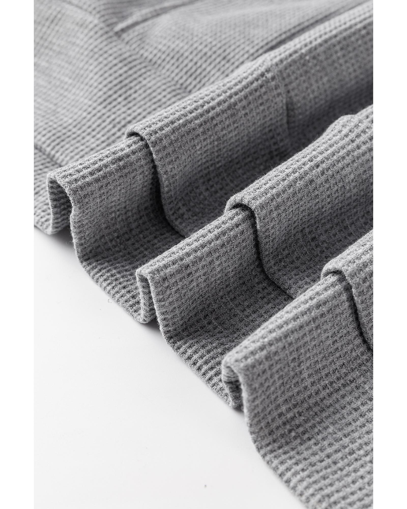 Gray Waffle Knit Fleece Lined High Low Oversized Hoodie - Image 2