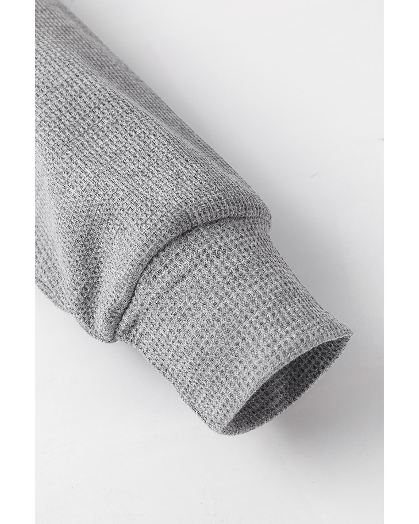 Gray Waffle Knit Fleece Lined High Low Oversized Hoodie - Image 7