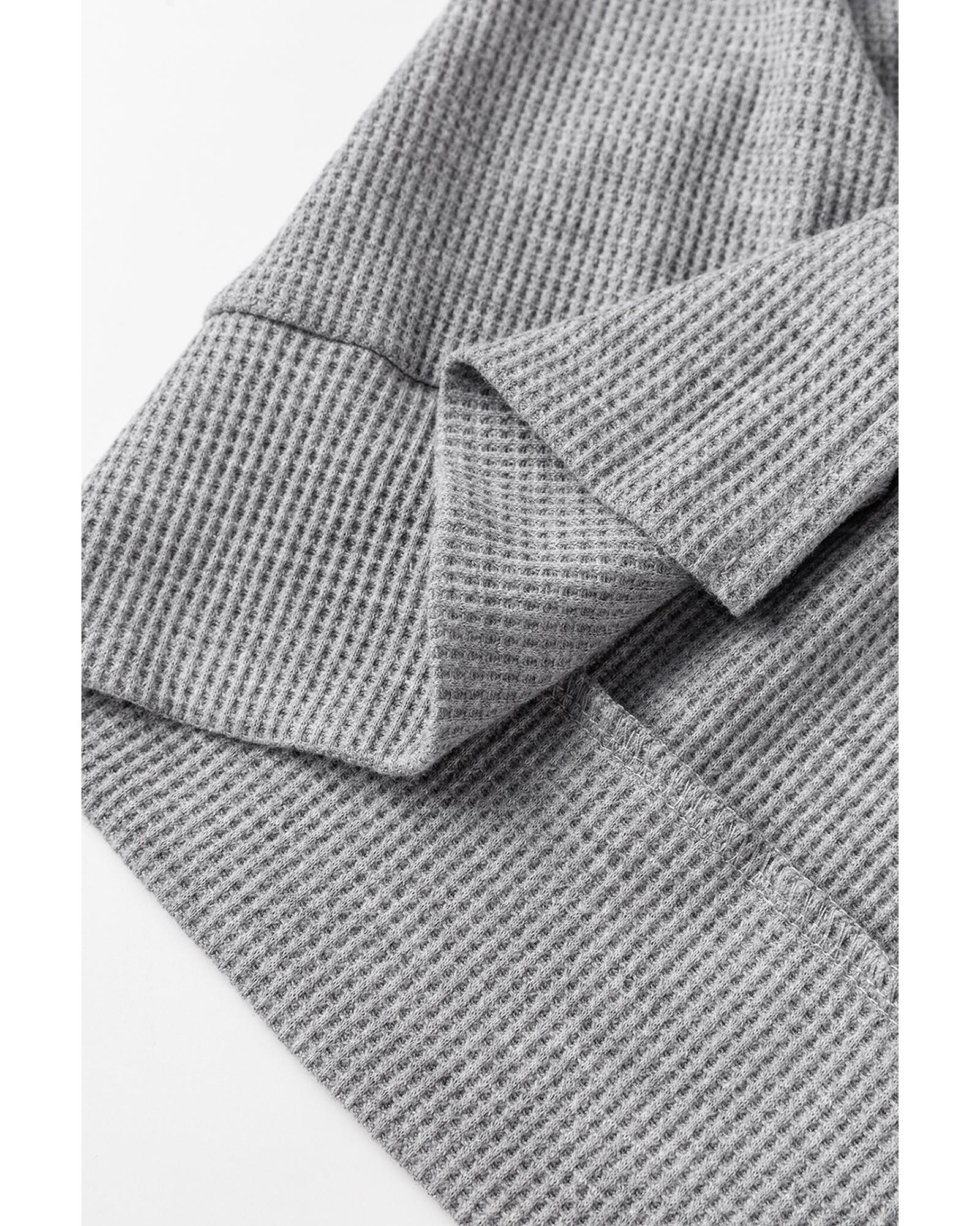 Gray Waffle Knit Fleece Lined High Low Oversized Hoodie - Image 8