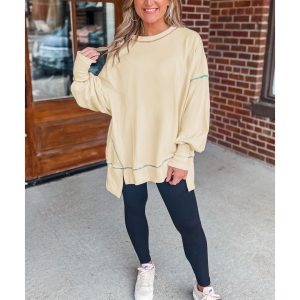 Contrast Stitching Split Baggy Sweatshirt