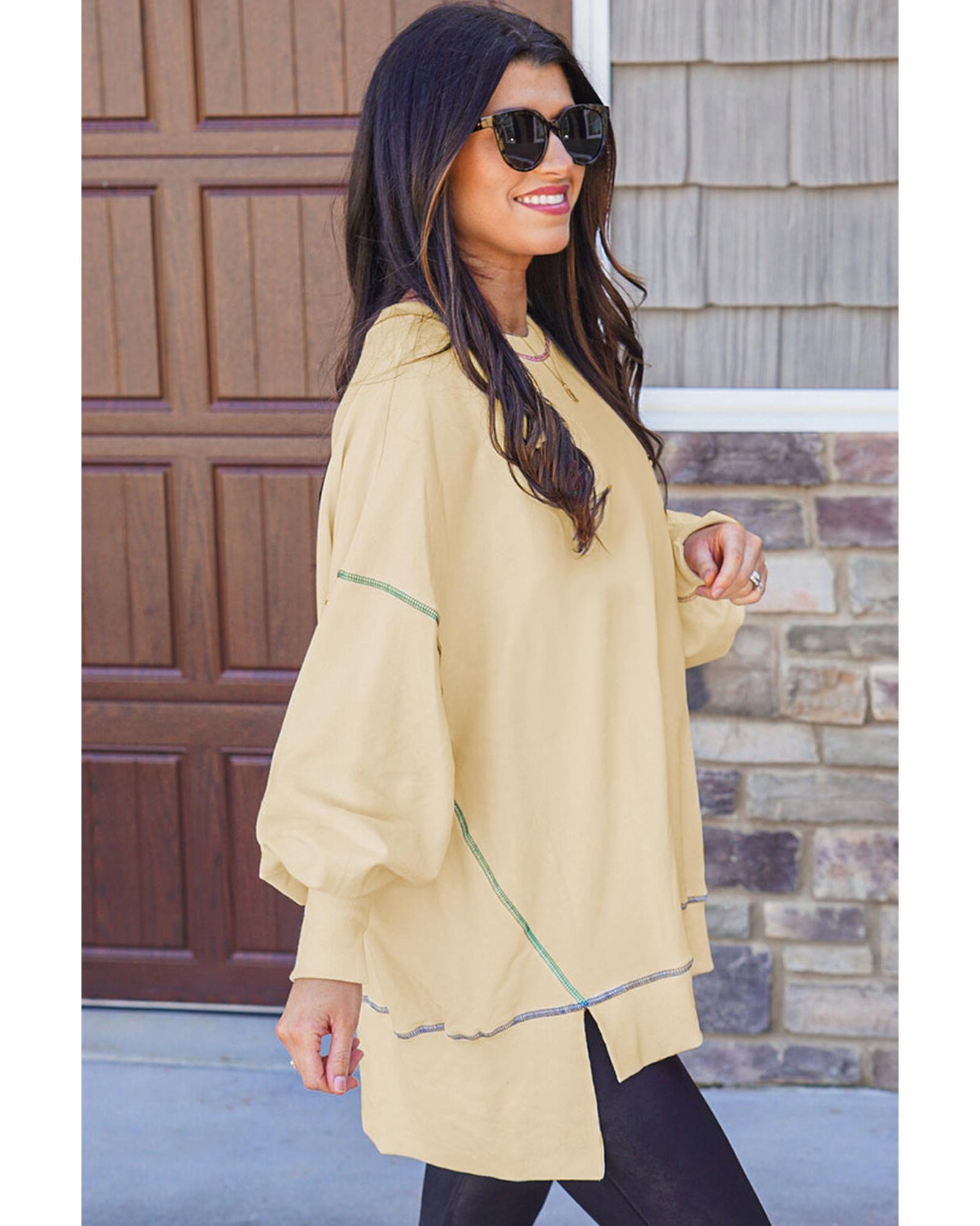 Contrast Stitching Split Baggy Sweatshirt - Image 4