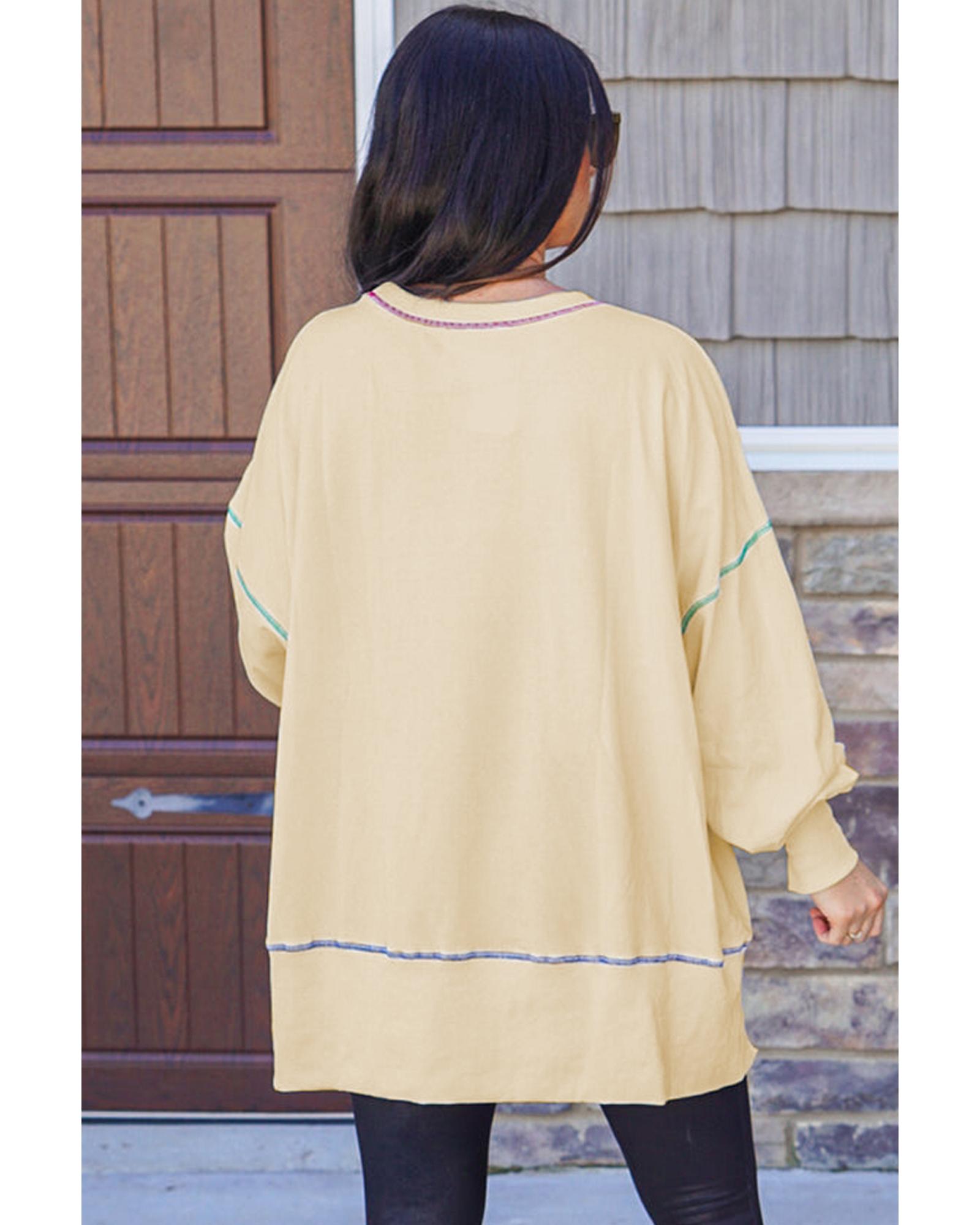 Contrast Stitching Split Baggy Sweatshirt - Image 5