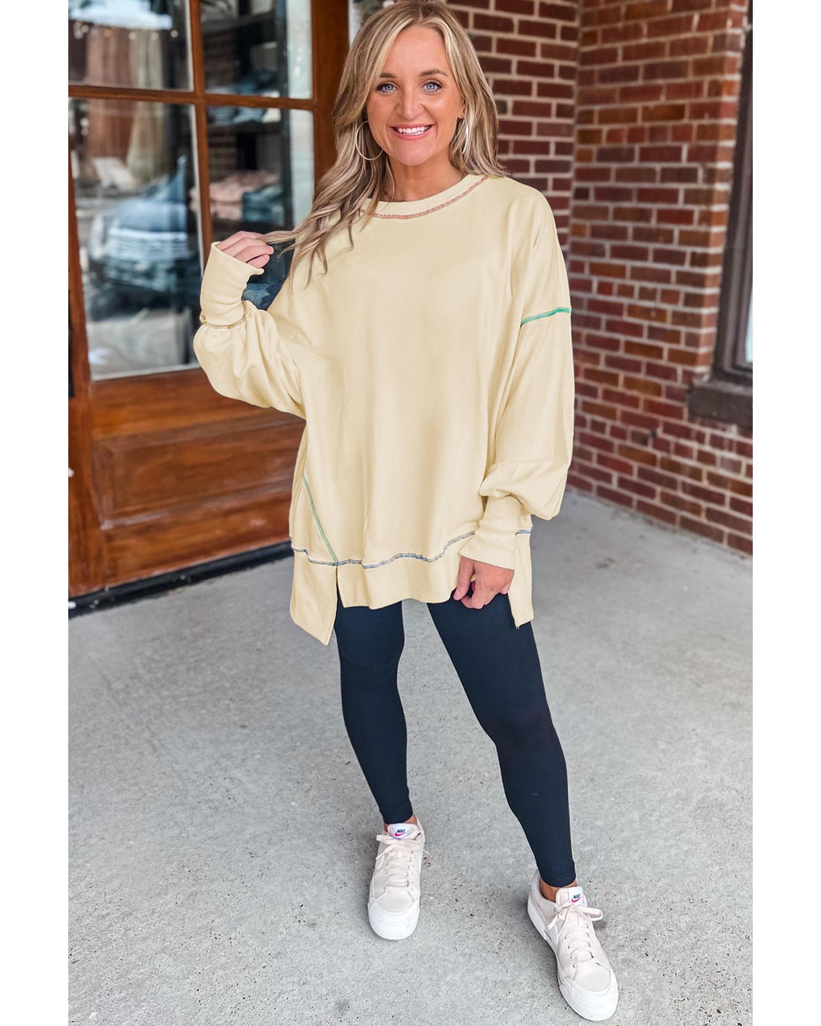 Contrast Stitching Split Baggy Sweatshirt - Image 6