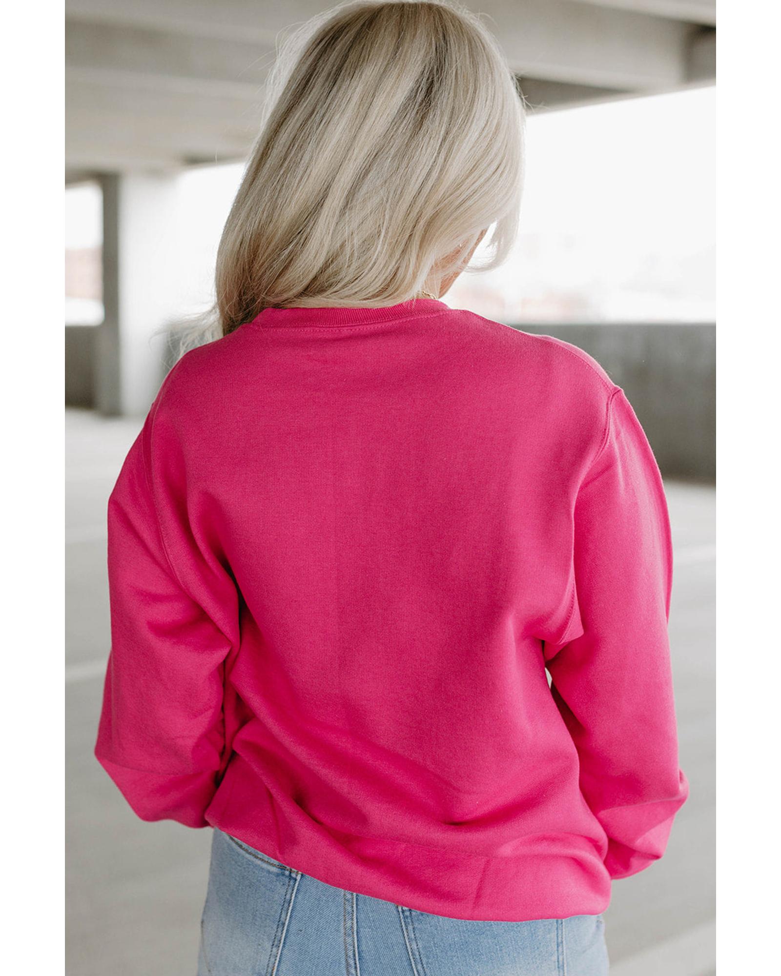 Strawberry Pink Cow & Sequin Double Heart Patch Graphic Sweatshirt - Image 6