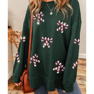 Duffel Green Christmas Cane Pattern Crewneck Oversized Sweatshirt