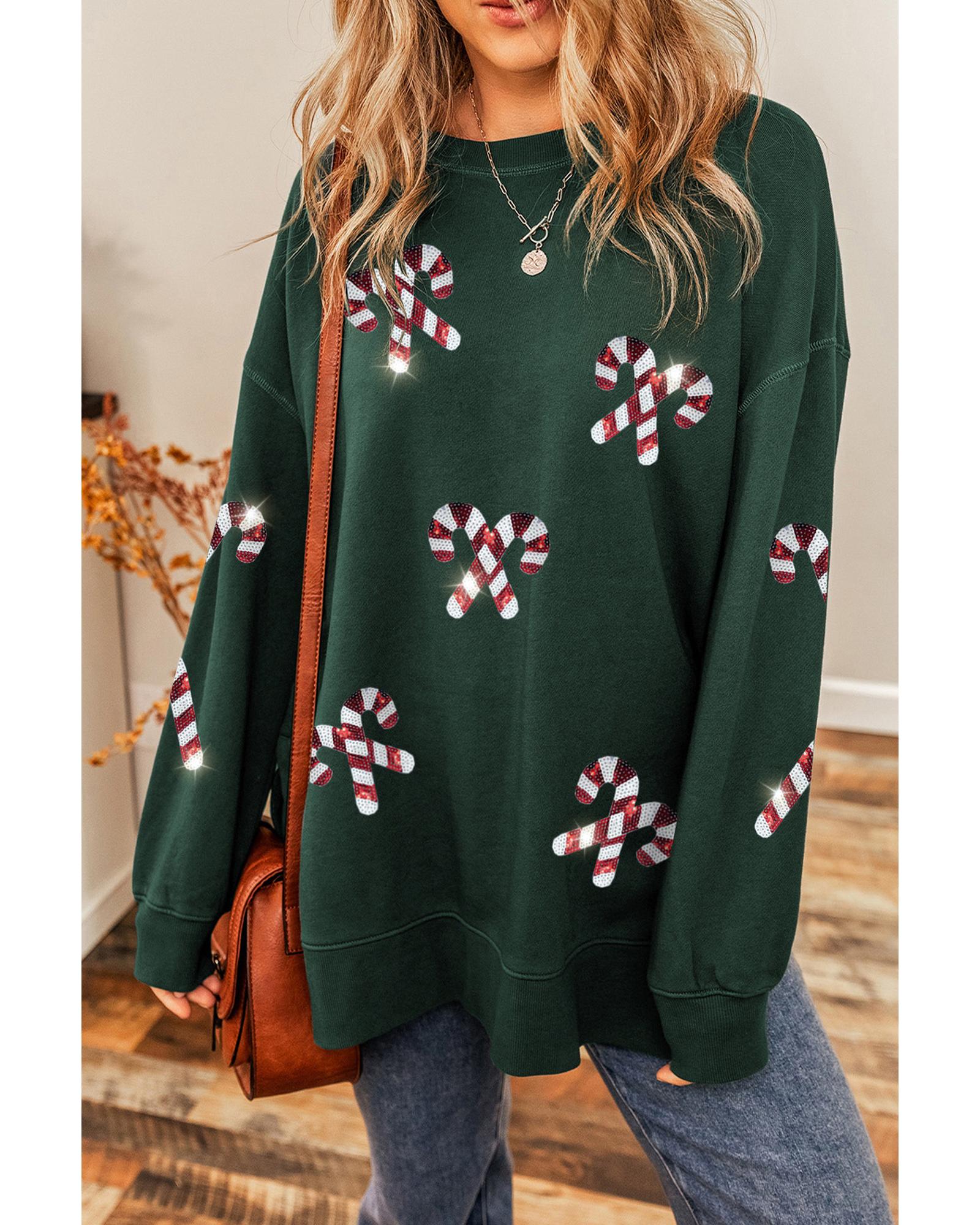 Duffel Green Christmas Cane Pattern Crewneck Oversized Sweatshirt