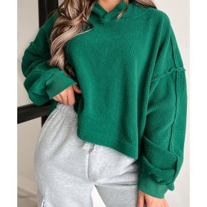 Dark Green Sherpa Fleece Drop Shoulder Hoodie