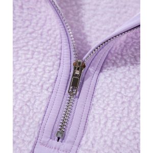 Lavendula Zipped Patch Pocket Fuzzy Drawstring Hoodie