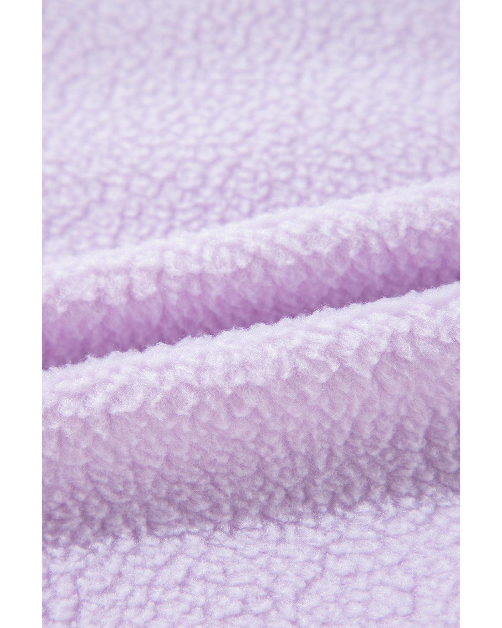 Lavendula Zipped Patch Pocket Fuzzy Drawstring Hoodie - Image 4