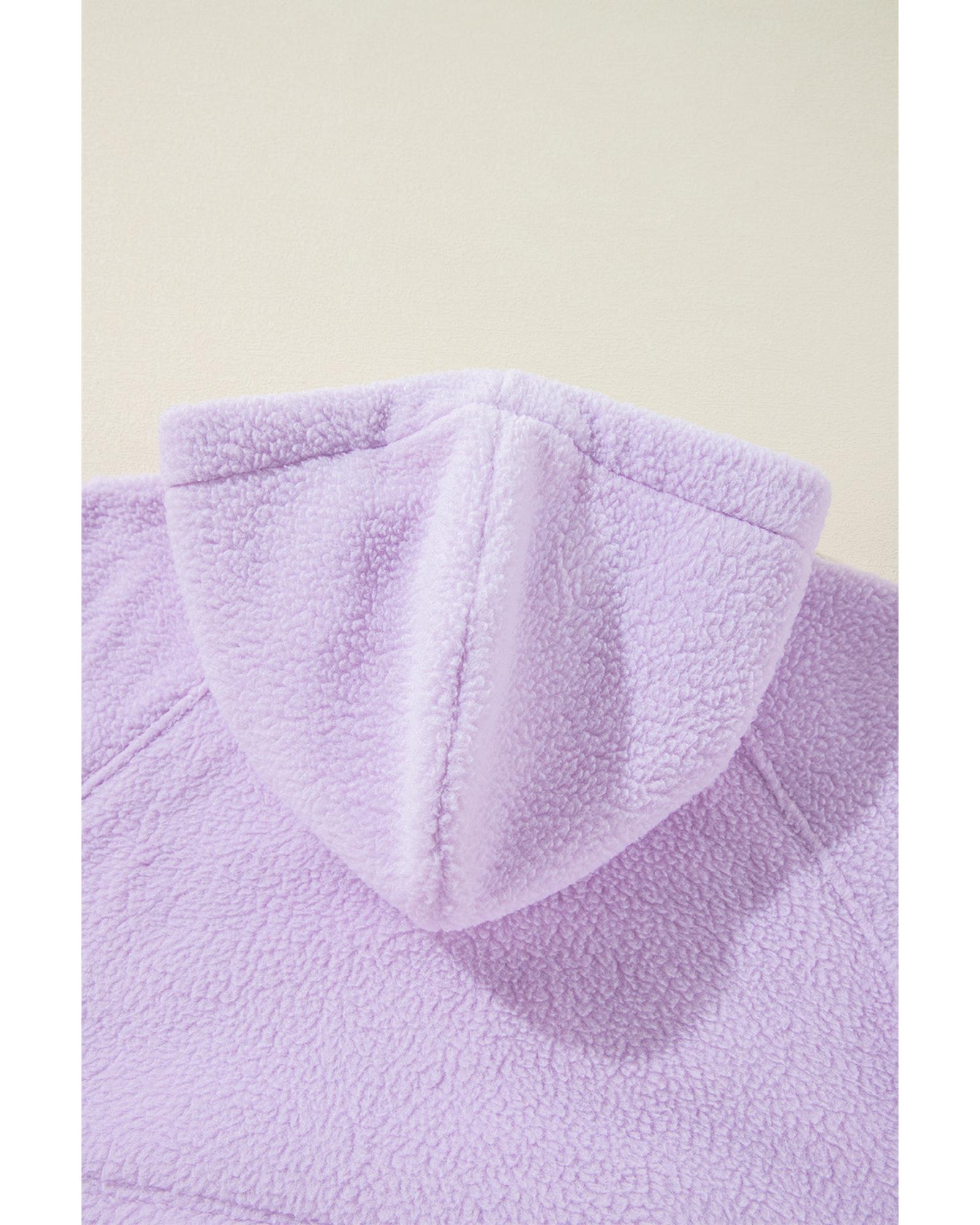 Lavendula Zipped Patch Pocket Fuzzy Drawstring Hoodie - Image 6