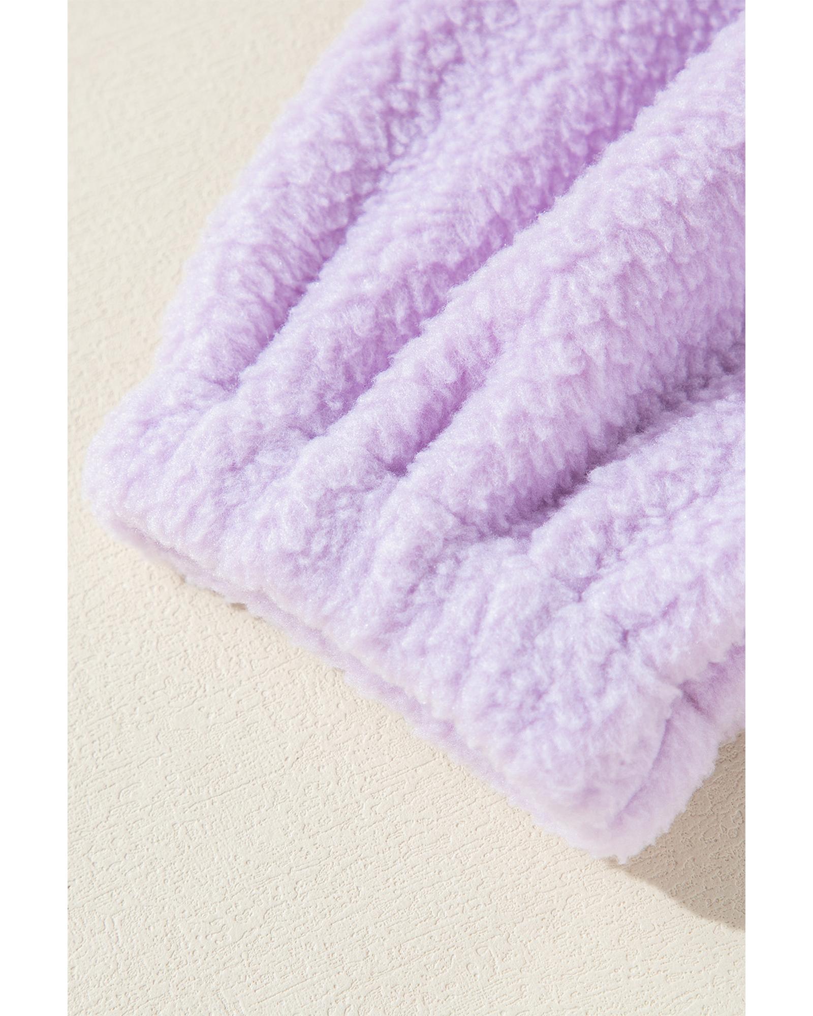 Lavendula Zipped Patch Pocket Fuzzy Drawstring Hoodie - Image 7