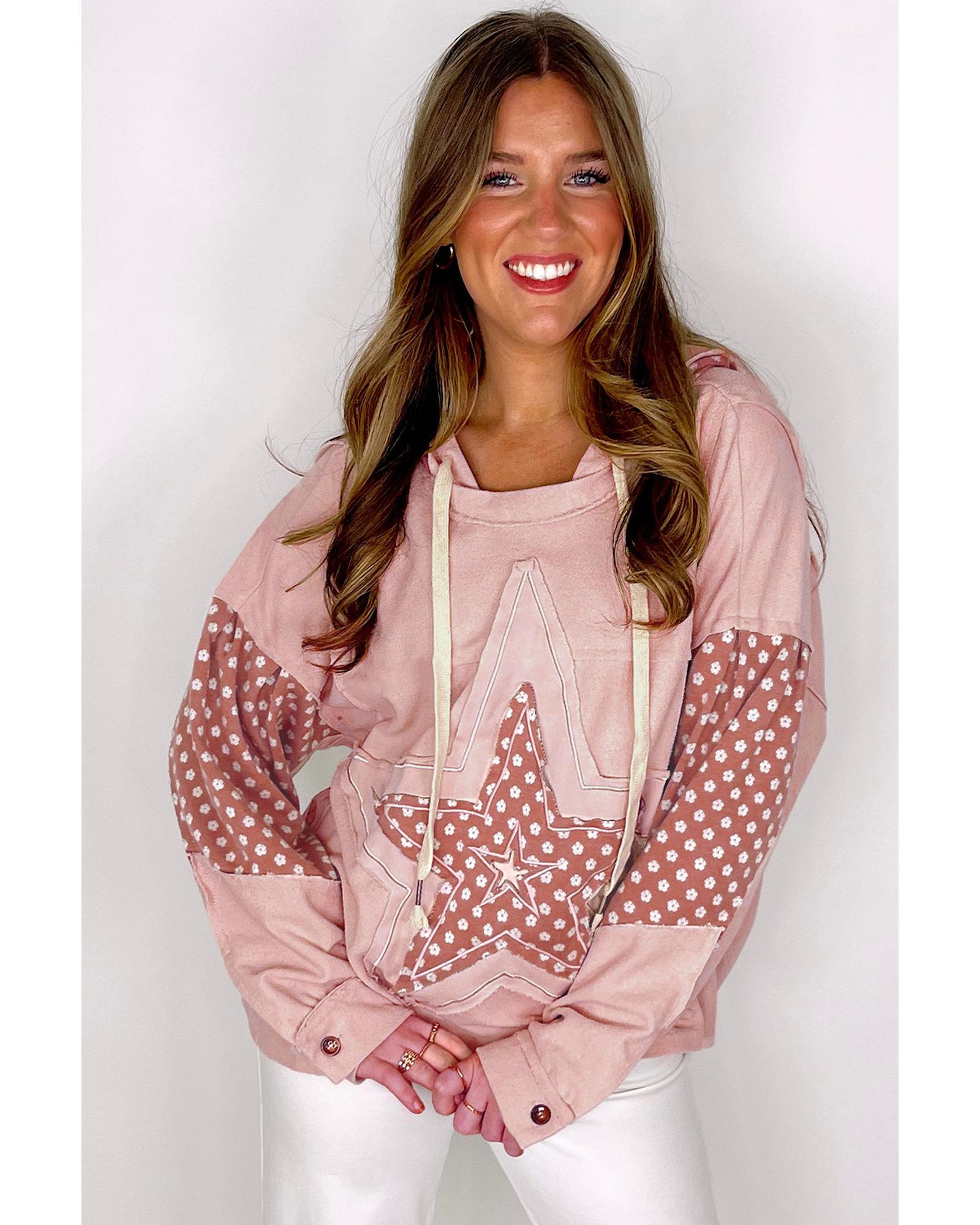 Delicacy Floral Patchwork Star Pattern Drawstring Hoodie - Image 2