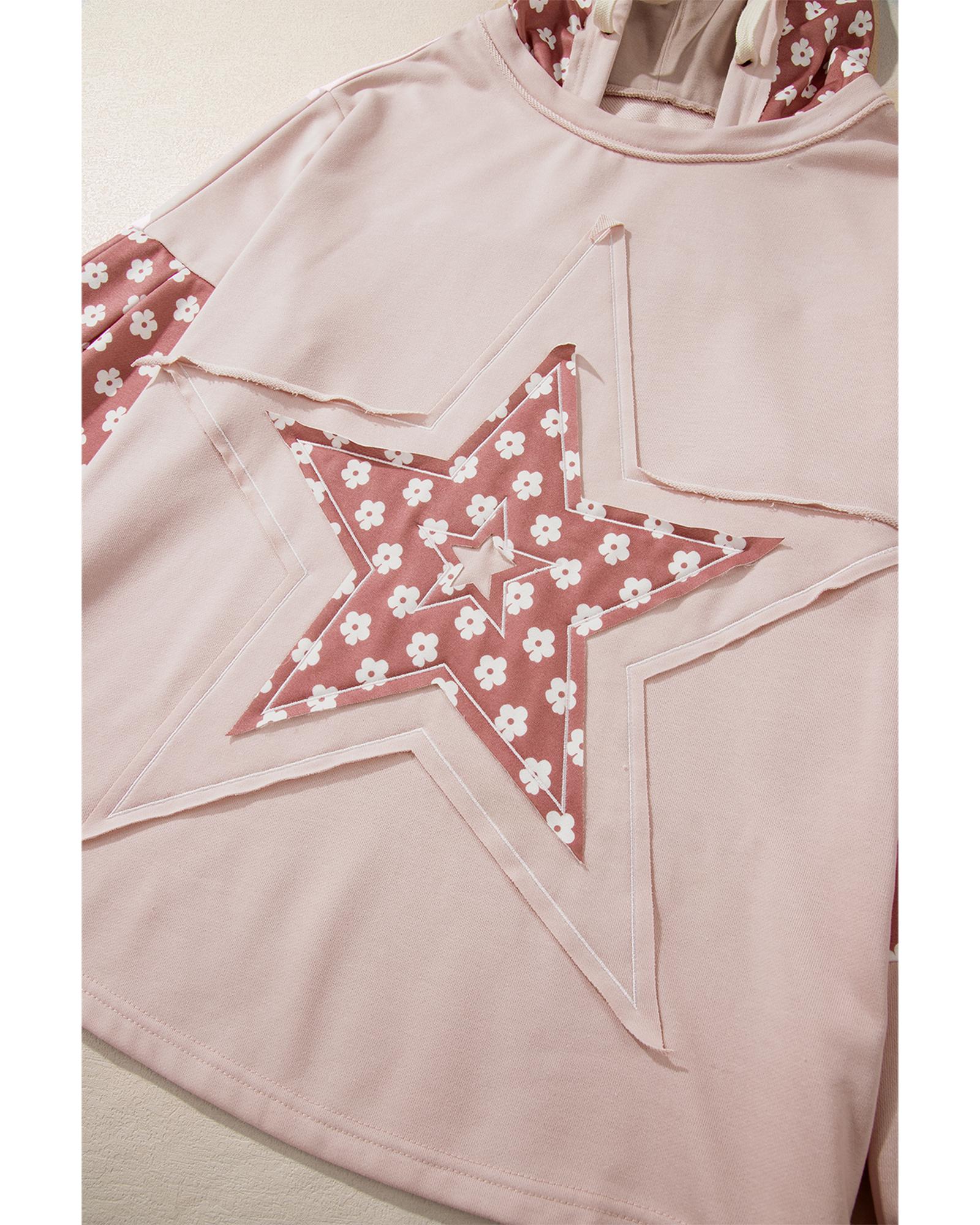Delicacy Floral Patchwork Star Pattern Drawstring Hoodie - Image 4