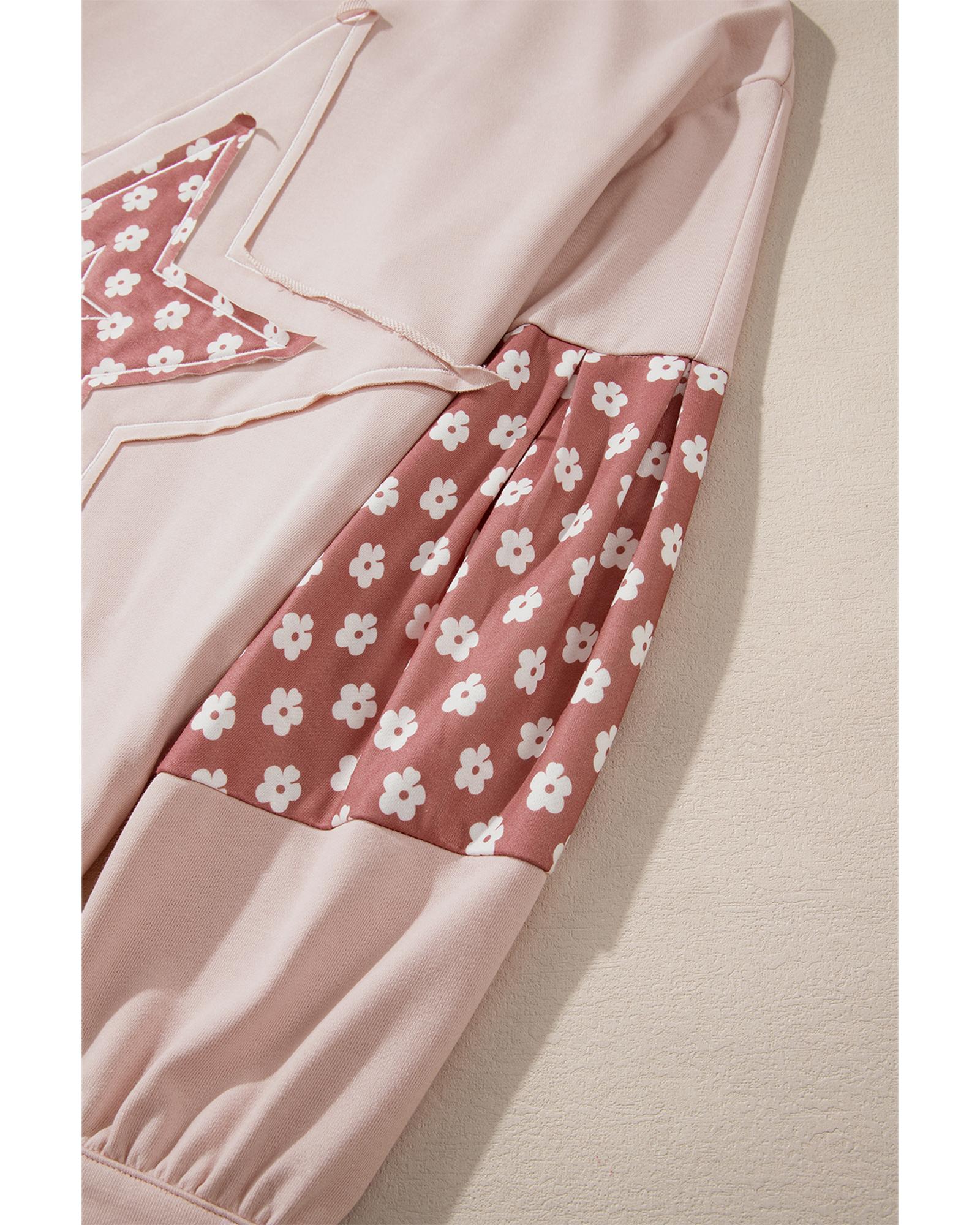 Delicacy Floral Patchwork Star Pattern Drawstring Hoodie - Image 5