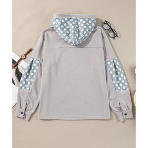 Beau Blue Floral Patchwork Star Pattern Drawstring Hoodie