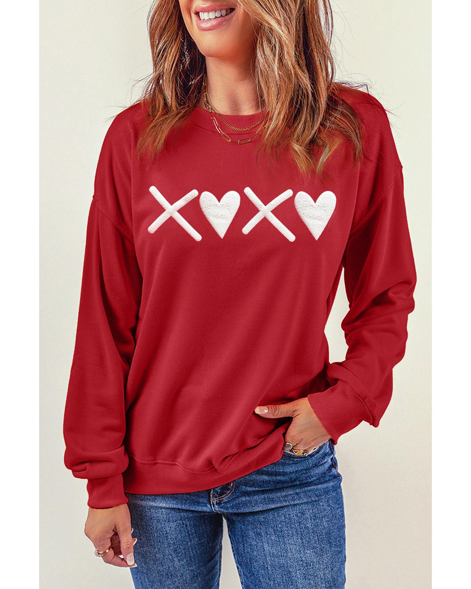 Red Puff XOXO Print Valentines Heart Sweatshirt - Image 3