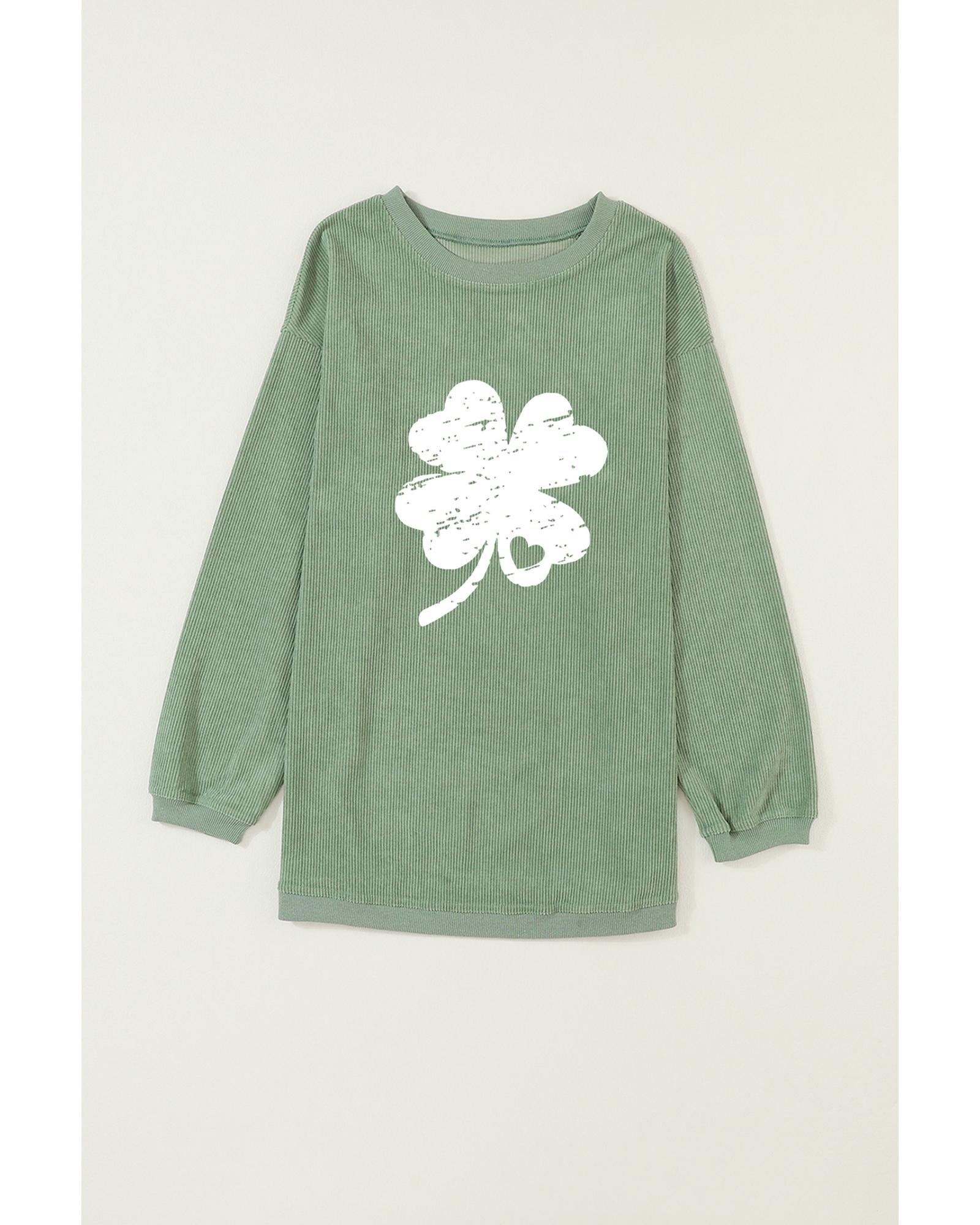 Grass Green Distressed Clover Print St Patricks Corded Sweatshirt - Image 4